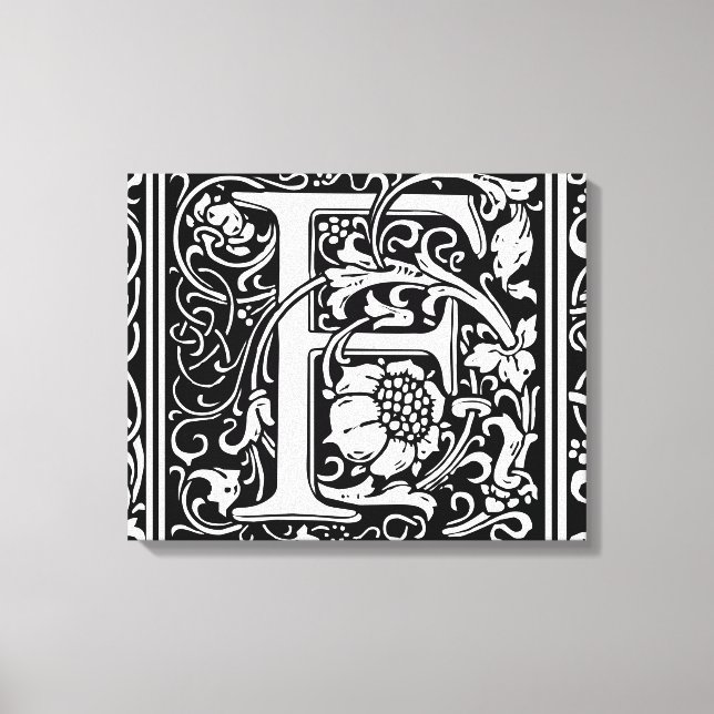 Letter F Mittelalterliche Monogram Art Nouveau Leinwanddruck (Vorderseite)