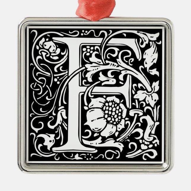Letter F Mittelalterliche Monogram Art Nouveau Ornament Aus Metall (Vorne)