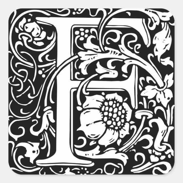 Letter F Mittelalterliche Monogram Art Nouveau Quadratischer Aufkleber (Vorderseite)
