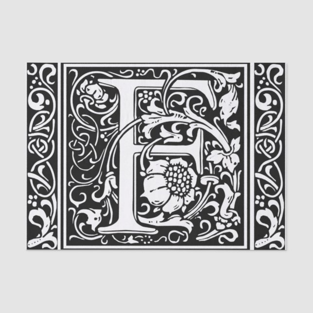 Letter F Mittelalterliche Monogram Art Nouveau Seidenpapier (Vorderseite)