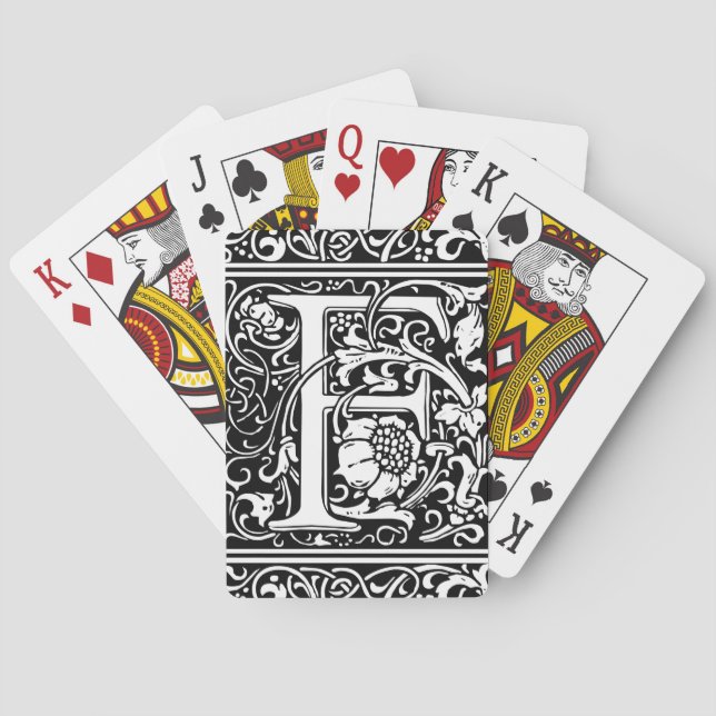 Letter F Mittelalterliche Monogram Art Nouveau Spielkarten (Rückseite)