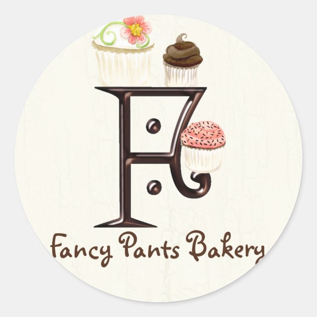 Letter F Monogram Cupcake Logo Business-Aufkleber Runder Aufkleber (Vorderseite)