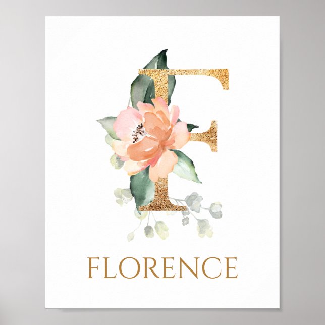 Letter F Monogram Pink Peach Rose Kinderzimmer Pos Poster (Vorne)
