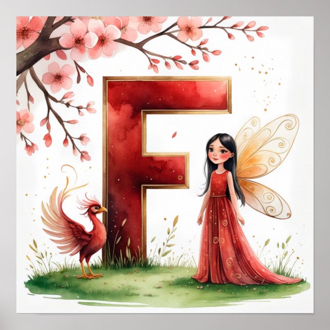 Letter F Phoenix Bird Fairy Poster Mythical Art (Devant)