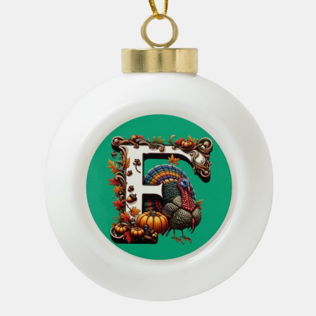 Letter f Thanksgiving gift style  Keramik Kugel-Ornament (Vorderseite)
