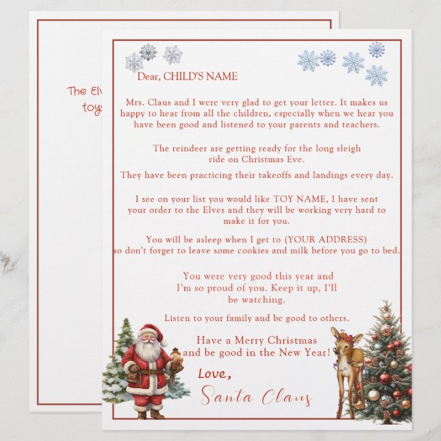 Letter from Santa Claus Snowflakes Reindeer (Vorne/Hinten)