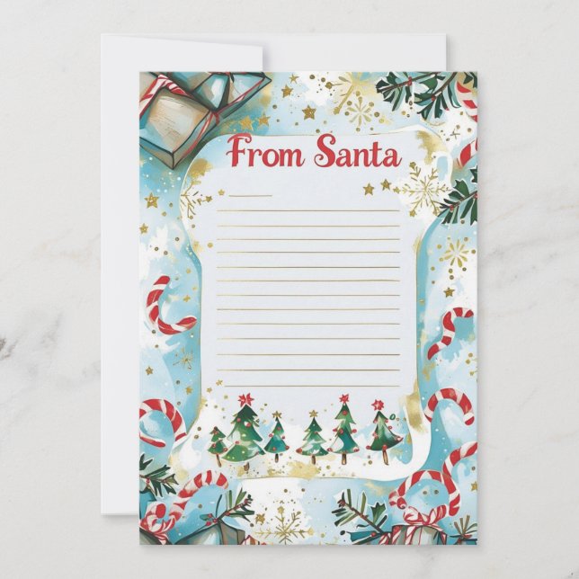  Letter from Santa | Pastel Blue & Gold Stars Einladung (Vorderseite)