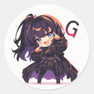 Letter G Anime Rock Girl Runder Aufkleber