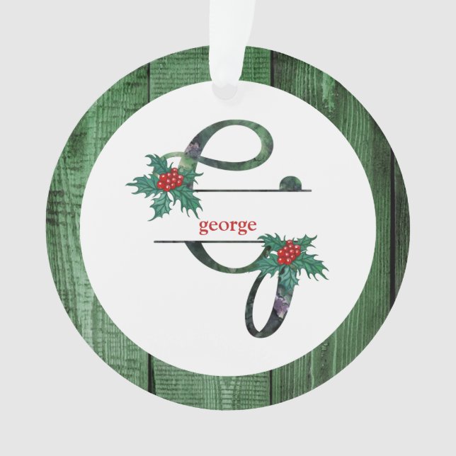 *~* Letter G Christmas FOTO Rustikales Holz AP44 Ornament (Vorderseite)