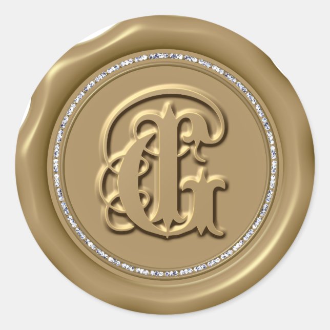 *~* Letter G Diamond Circle GOLD Wax Siegel Sticke Runder Aufkleber (Vorderseite)