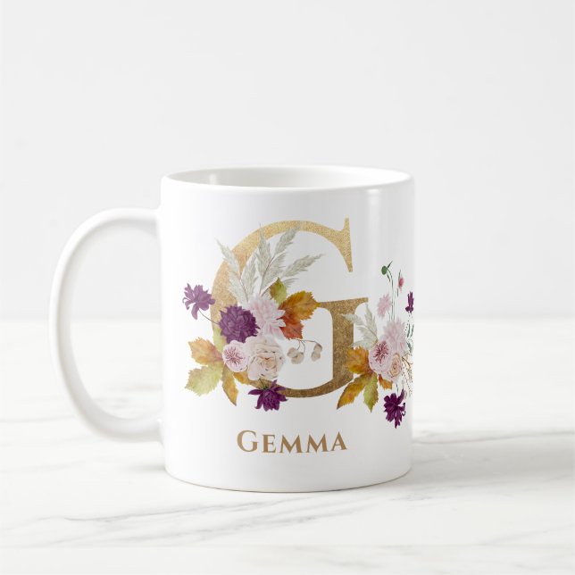 Letter G - Gold Floral Name Schwesterkollege Freun Kaffeetasse (Links)
