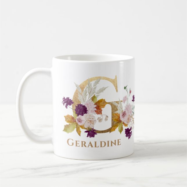 Letter G - Gold Floral Name Schwesterkollege Freun Kaffeetasse (Links)