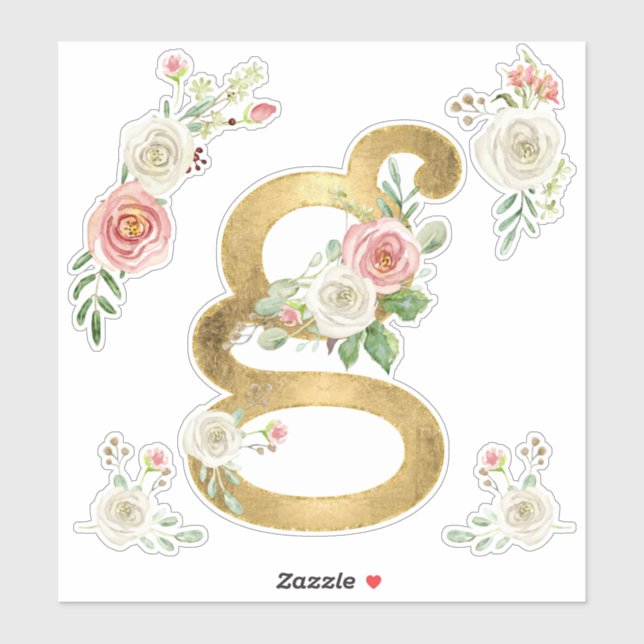 Letter G Gold mit Blush-Rose Wasserfarbe Aufkleber (Blatt)