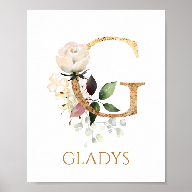 Letter G Monogram White Creme Rose Kinderzimmer Po Poster (Vorne)