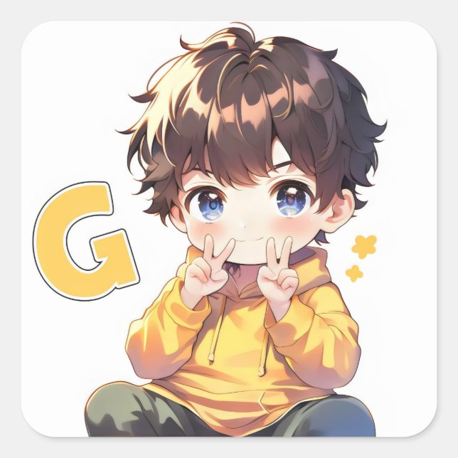 Letter G Niedlich Boy Anime Quadratischer Aufkleber (Vorderseite)