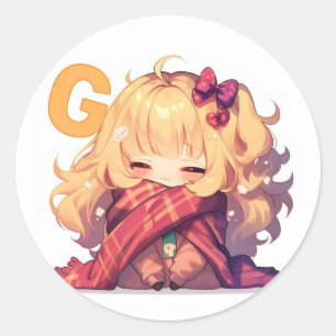 Letter G Niedlich Girl Anime Runder Aufkleber