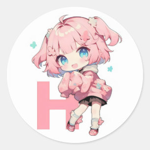 Letter H Anime Girl Runder Aufkleber