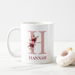 Letter H Burgundy Blush Floral Kaffeetasse