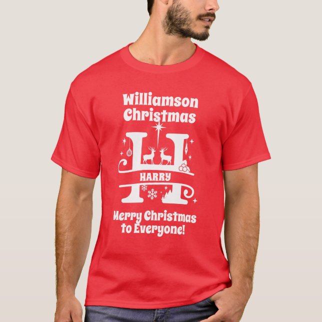 Letter H Christmas Monogram, erster Familienname   T-Shirt (Vorderseite)