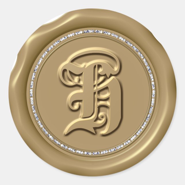 *~* Letter H Diamond Circle GOLD Wax Siegel Sticke Runder Aufkleber (Vorderseite)