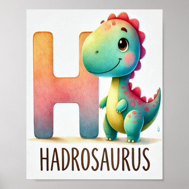 Letter H, Dinosaur Alphabet Watercolor Poster (Vorne)