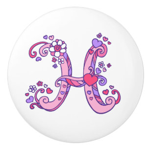 Letter H doodle Art pink und lila Griff Knopf