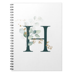 Letter H Eukalyptus und Gold Mit Monogramm Notizblock