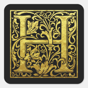 Letter H First Letter Imitat Gold Black Quadratischer Aufkleber