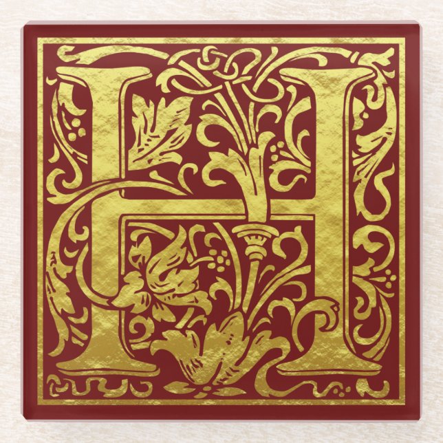 Letter H First Letter Imitats Gold Glasuntersetzer (Vorderseite)
