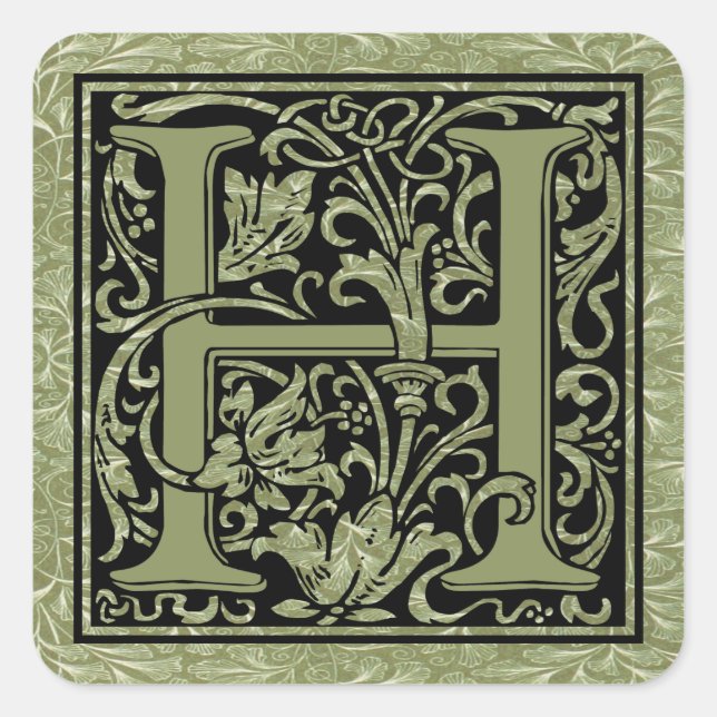 Letter H First Letter Monogram Quadratischer Aufkleber (Vorderseite)