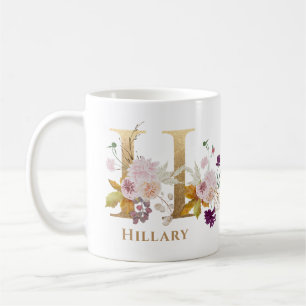 Letter H - Gold Floral Name Schwesterkollege Freun Kaffeetasse