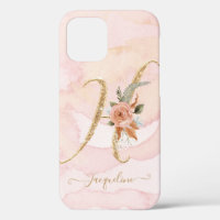 Letter H Gold Script Monogramm Watercolor Floral