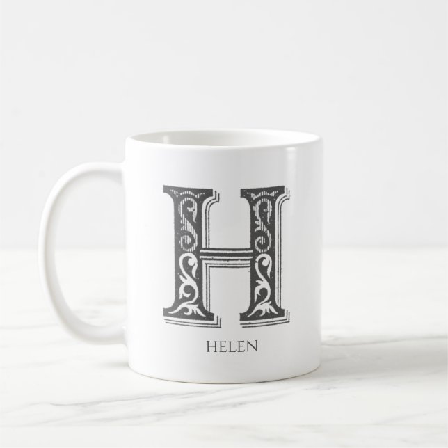 Letter H Gray Monogram Modern Name Kaffeetasse (Links)