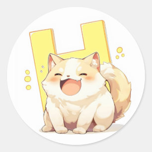 Letter H Happy Anime Cat Runder Aufkleber