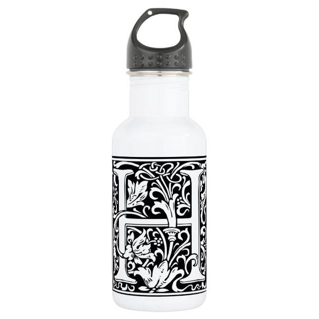 Letter H Mittelalterliche Monogram Art Nouveau Edelstahlflasche (Vorderseite)