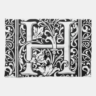 Letter H Mittelalterliche Monogram Art Nouveau Geschirrtuch