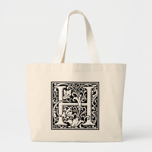 Letter H Mittelalterliche Monogram Art Nouveau Jumbo Stoffbeutel (Vorne)
