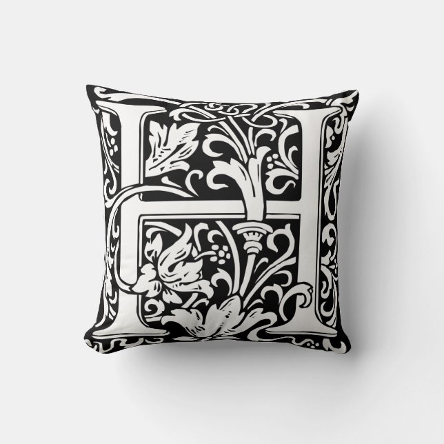 Letter H Mittelalterliche Monogram Art Nouveau Kissen (Vorderseite)