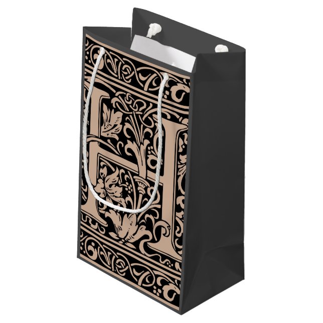 Letter H Mittelalterliche Monogram Art Nouveau Kleine Geschenktüte (Rückseite Schrägansicht)