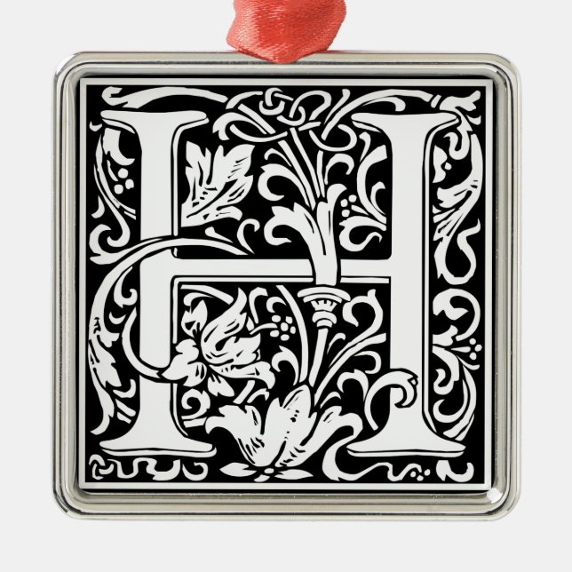 Letter H Mittelalterliche Monogram Art Nouveau Ornament Aus Metall (Vorne)