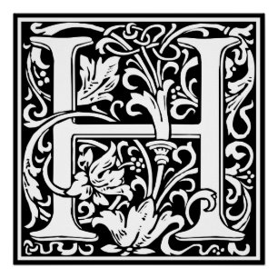 Letter H Mittelalterliche Monogram Art Nouveau Poster