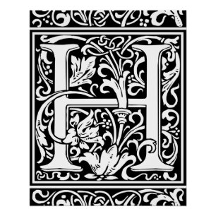 Letter H Mittelalterliche Monogram Art Nouveau Poster