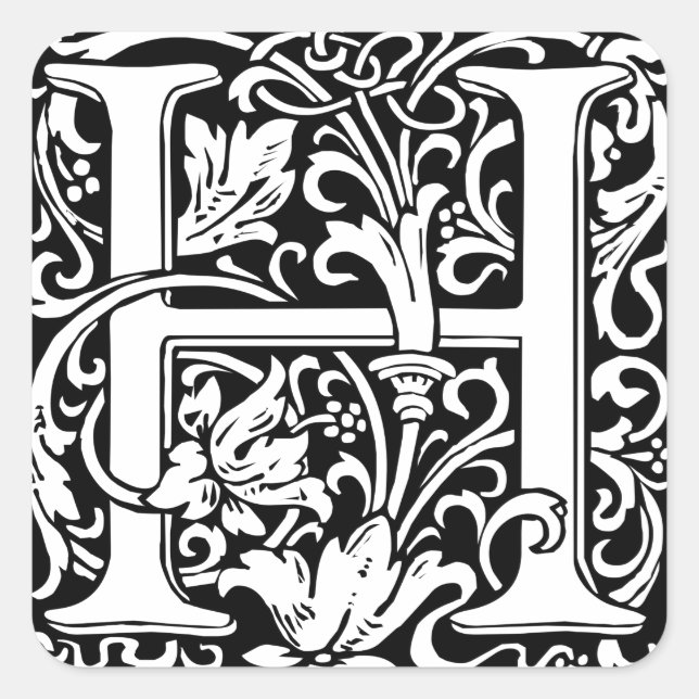 Letter H Mittelalterliche Monogram Art Nouveau Quadratischer Aufkleber (Vorderseite)