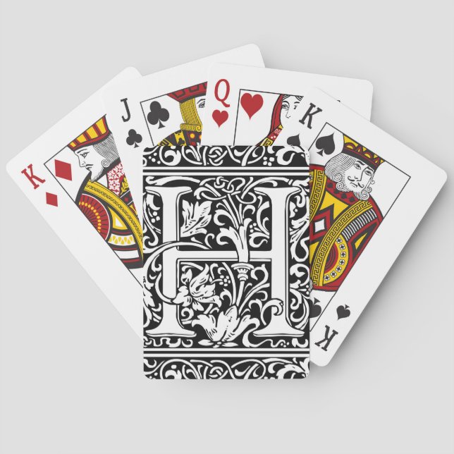 Letter H Mittelalterliche Monogram Art Nouveau Spielkarten (Rückseite)