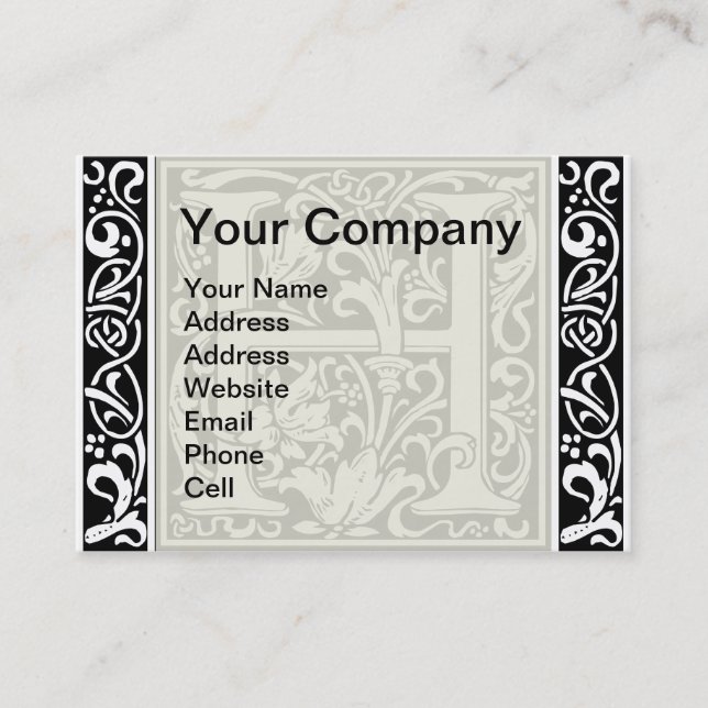 Letter H Mittelalterliche Monogram Art Nouveau Visitenkarte (Vorderseite)