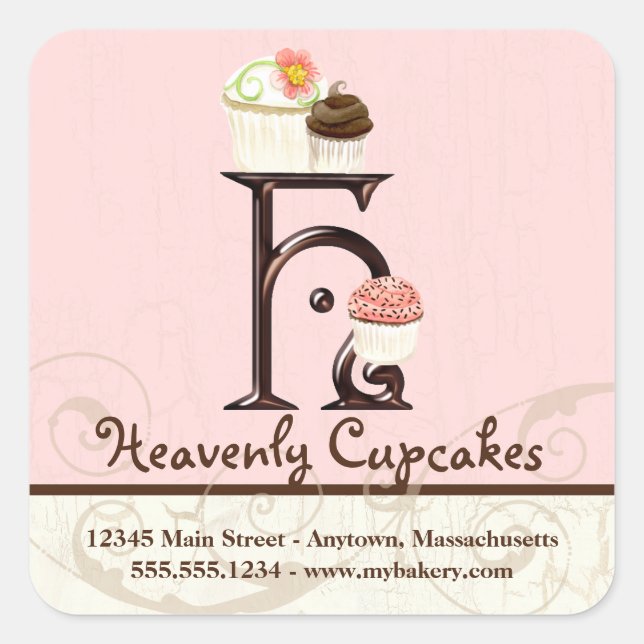 Letter H Monogram Cupcake Logo-Aufkleber Quadratischer Aufkleber (Vorderseite)