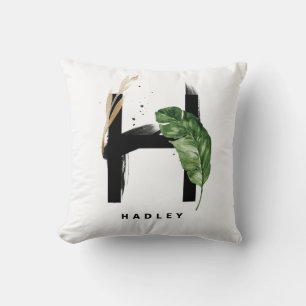 Letter H Monogram Palm Blätter Tropical Kissen