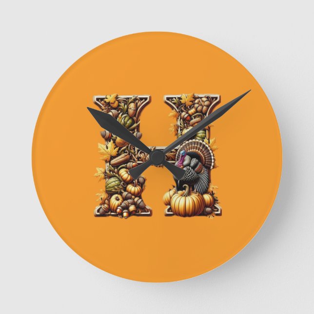 Letter H Thanksgiving gift style  Runde Wanduhr (Vorderseite)