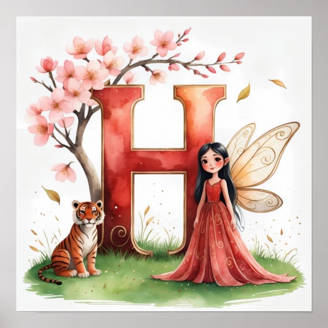 Letter H Tiger Fairy Poster - Alphabet Art (Devant)