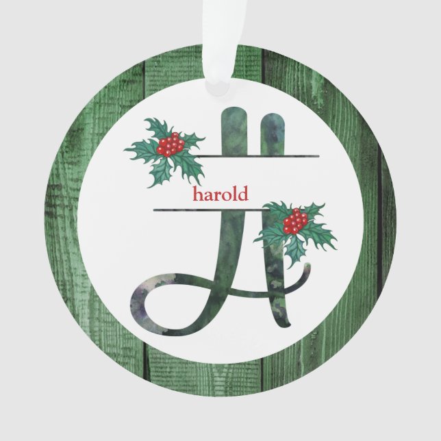 *~* Letter H Weihnachtsfest FOTO Rustikales Holz A Ornament (Vorderseite)